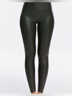 SPANX High-Waist Faux Leather Leggings in Black Size Medium